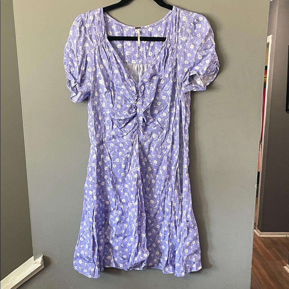 Free People Lavender Floral Tie-Front Mini Dress